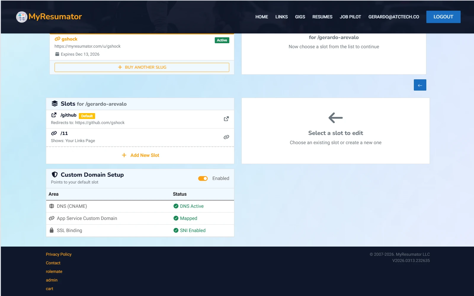 Personalized subdomain feature screenshot